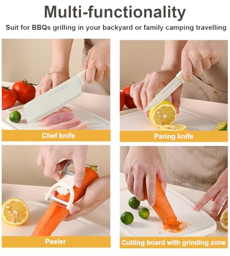 5 in 1 Mini Knife and Cutting Board Set, Small Camping Cutting Board Cutting Board Scissors, Dorm Kitchen Essentials Travel Knife Set (Green) - color: Green