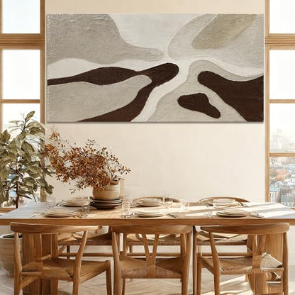 Hand-Painted Abstract Wall Art Neutral Beige Brown Living Room 29x58 Inch - color: Brown, size: 58"L x 29"W