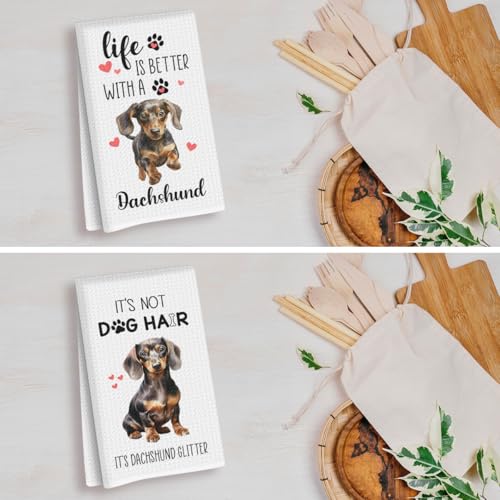 2 Pcs Dachshund Kitchen Towels, Dachshund Gifts for Woman, Wiener Dog Gifts | Puppy Every Meal You Make Cloth Hand Tea Towels for Bathroom Kitchen,Birthdays, Christmas, Party Gifts, Reusable Microfiber - color: Dachshund Humor