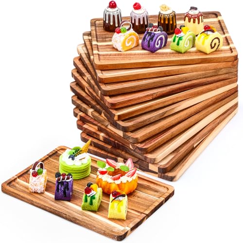 Roshtia 12 Pcs Acacia Wood Serving Tray Dinner Plates,10'' X 14'' X 0.6'' | Rectangular Wooden Platter Food Tray Cheese Charcuterie Board Bulk for Fruit Vegetable Appetizer Christmas Party Supplies - size: 10'' X 14'' X 0.6''