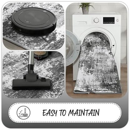 2x10 Hallway Runner Rug Non Slip Washable Grey Entryway Rug Runner with Rubber Backing 10ft Long Kitchen Carpet Runner for Laundry Room Bedroom, Low Pile Stain & Fade Resistant, Abstract Gray - color: Grey, size: 2' X 10' (Runner)