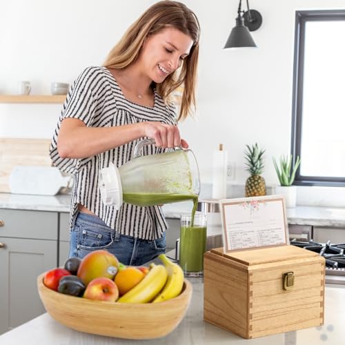 KIRIGEN Wooden Recipe Box with Cards and Dividers, 2 Compartments, Natural | Recipe Card Box Includes About 100 Cards, 100 Protectors, 12 Dividers, Acrylic Shield, Hinged Lid, and Metal Clasp - color: Natural