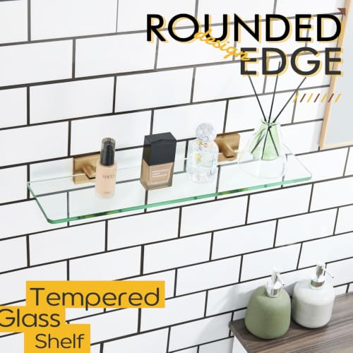 KOKOSIRI Tempered Glass Shelf 20-Inch Floating Wall Shelves Bathroom Rack Kitchen Shower Storage, 2 Pack Champagne Bronze Stainless Steel B1107CPG-L20-P2 - color: Champagne Bronze, size: 20-Inch(2 Pack)