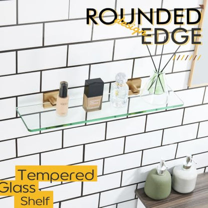 KOKOSIRI Tempered Glass Shelf 20-Inch Floating Wall Shelves Bathroom Rack Kitchen Shower Storage, 2 Pack Champagne Bronze Stainless Steel B1107CPG-L20-P2 - color: Champagne Bronze, size: 20-Inch(2 Pack)