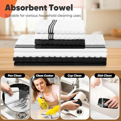Oven Mitts Kitchen Towels and Dishcloths with Pot Holders Sets, Oven Gloves Hot Pads 500°F Heat Resistant with Silicone Grip, Include 2 Cooking Gloves/2 Potholders/4 Kitchen Towels/4 Dish Towels - color: Black