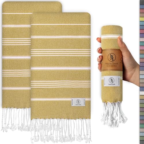 Ossano Decorative Turkish Hand Towels - Thin & Vintage - Set of 2 (30" x 18") - for Bathroom & Powder Room - Multifunctional as - Bath Hand Towels for BathroomDish Towel, Kitchen Cloths - Mustard - color: Mustard