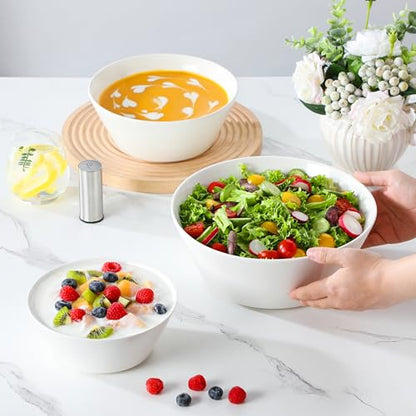 MALACASA White Serving Bowls Set of 3, Ceramic Mixing Bowl for Kitchen | 105/60/35 OZ Bowls for Family Salad, Soup, Pho and Fruit, Microwave & Dishwasher Safe, Series REGULAR - size: 35oz/60oz/105oz(3pcs)