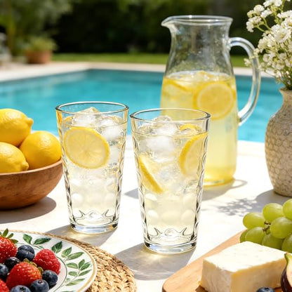 Mapoxy 16 Oz Vintage Hobnail Highball Glass Cups, 12 Pack | Textured Drinking Glasses for Water, Juice, Beer, Iced Tea, Cocktails, Clear Glasswares for Home&Bar Use, Dishwasher Safe