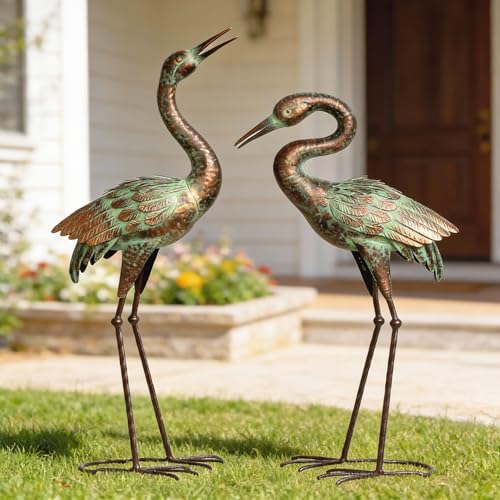 Shorayn Metal Heron Garden Statue Life-Size Crane Set Indoor Yard Decor Handmade Gift