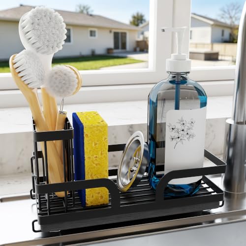 Sponge Holder for Kitchen Sink Caddy with Stone Drying Tray 1 PCS | No Draining Needed, Removable Brush Holder，Sink Caddy Organizer,Countertop Storage, Bathroom, Home Decor Accessories - color: Black, size: 21-10 1PCS