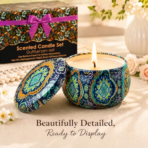 Scented Candles Gift Set, 12 Pack Soy Wax Aromatherapy Candles | 12 Scents, Gift Box Included, Travel Tin Design, Home Fragrance, Relaxation & Self Care, Birthday & Housewarming Gifts - color: Classic Candles-12 Pack