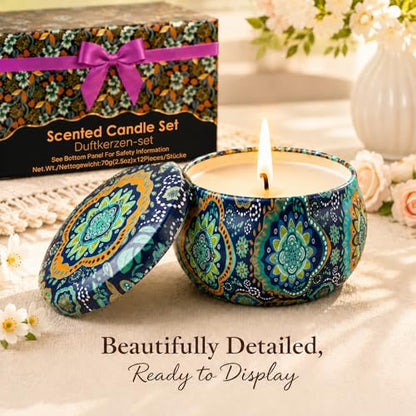 Scented Candles Gift Set, 12 Pack Soy Wax Aromatherapy Candles | 12 Scents, Gift Box Included, Travel Tin Design, Home Fragrance, Relaxation & Self Care, Birthday & Housewarming Gifts - color: Classic Candles-12 Pack