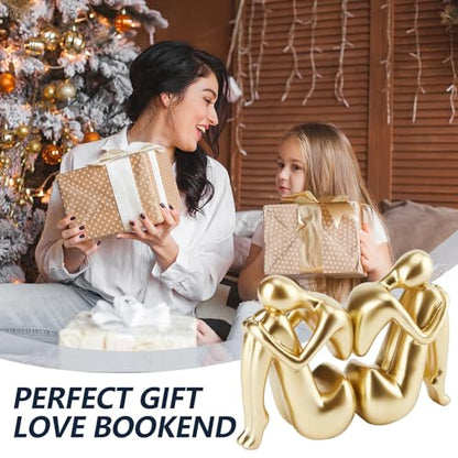 Gold Bookends Book Ends, Unique Decorative Girl Thinker Design,Non-Slip Home Office Bookshelf Decor, Modern Book Holder for Shelves, Heavy Duty Resin Book Stopper for Books,1Pair/2Piece