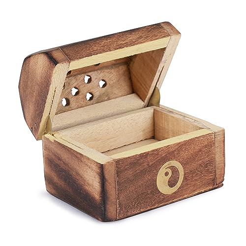 Bless-International Traditional-Handmade-Burner Wooden-Incense-Stick-Holder Ash-Catcher-Stand for-Aromatherapy-Meditation-Yoga (Treasure Box Wooden Charcoal/Cone) - color: Treasure Box
