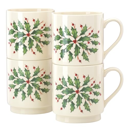 Lenox 853763 Holiday 4-Piece Stackable Mug Set, Christmas Dinnerware, Hosting - style: Stackable Mugs