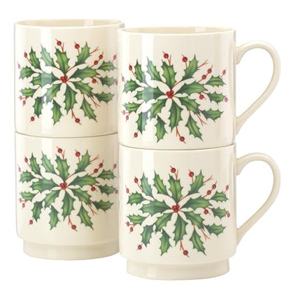 Lenox 853763 Holiday 4-Piece Stackable Mug Set, Christmas Dinnerware, Hosting - style: Stackable Mugs