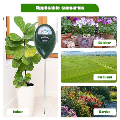 2 Pack Green Soil Moisture Sensor Meter Water Monitor Compatible for Plants/Garden Care/Farm/Indoor/Outdoor Use, Easy to Read Levels