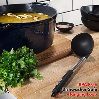 Chef Giant Silicone Kitchen Utensil Set | 15-Piece Stainless Steel Cooking Tool Kit with Holder, Spatula, Ladle, Pasta Server, Tongs, Whisk & More | Heat Resistant, BPA Free, Dishwasher Safe | Black - color: Black