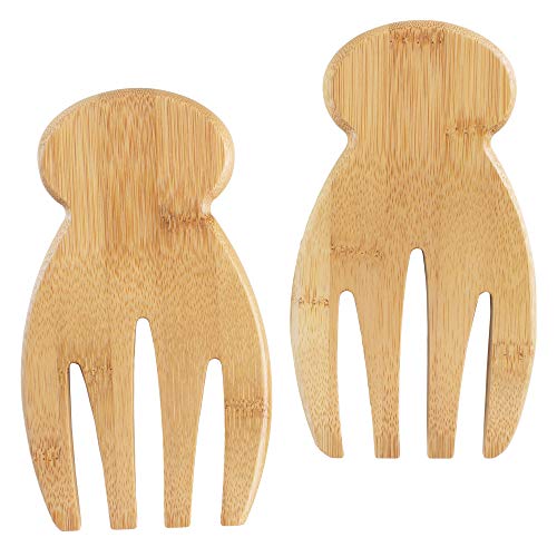 Totally Bamboo Salad Hands, Wood Salad Tongs Alternative for Serving | 2-piece bamboo salad claw servers. Wide scoop for tossing greens, pasta, and fruit. Bowl-grip knob catches on bowl rim. - color: Bamboo