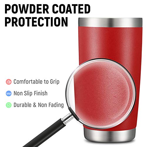 COMOOO 20oz Double Wall Vacuum Insulated Travel Mug, Stainless Steel Tumbler with Lid and Straw Durable Powder Coated Insulated Coffee Cup for Cold & Hot Drinks (Red, 4 PACK) - color: Red