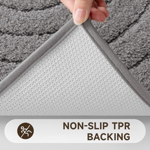 Pauwer Bathroom Rugs Sets 5 Piece, Absorbent Non Slip Bath Mat Set, Grey | Machine Washable, Microfiber Plush, Quick Dry Runner, U Shaped Contour Toilet Rugs, Shower Mats and Toilet Lid Cover - color: Grey