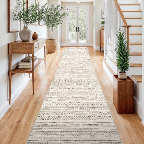 Ksrau 3x15 Runner Rug Washable Moroccan: Non Slip Hallway Floor Mat Beige | Soft Kitchen Rugs Low Pile Thin Carpet Runners for Entryway Bedroom Bathroom Living Room Indoor Home Office Decor - color: Beige, size: 3' x 15'