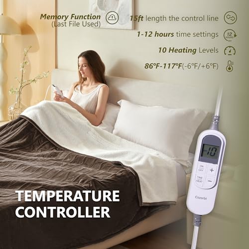 Heat Blanket 50”x60” Throw,Soft Flannel & Sherpa Reversible Electric Blanket with 10 Heat Settings,12 Timer Setting and 8 Hours Auto-Shut Off,ETL Certified Machine Washable,Dark Brown - color: Brown, size: 50*60in