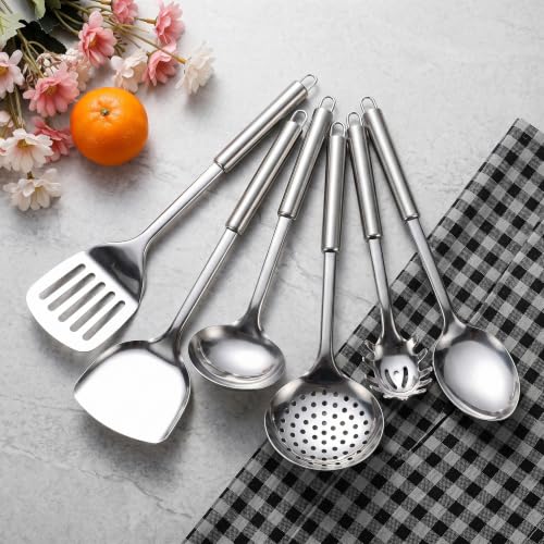 LIANYU Stainless Steel Cooking Utensils Set, 31 PCS Metal Kitchen Utensils | Non-toxic Complete Kitchen Tools with Holder, Include Spatula, Turner, Spoon, Potato Pusher, Heat Resistant & Dishwasher Safe