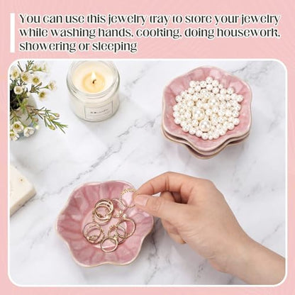 4 Pack Small Jewelry Dish Ceramic Trinket Holder Tray for Rings Earrings Key Bowl Women Mother's Day Wedding Gift(Pink) - color: Pink, style: Ceramic