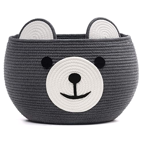 Large Baby Basket for Gifts Empty, Cute Bear Design, Grey | 15.7" x 10.5" Baby Shower Basket With Handles, Cotton Rope Basket for Toys Diaper Caddys Storage, Fits Living Room Nursery - color: Grey, size: 15.7"D x 10.5"H