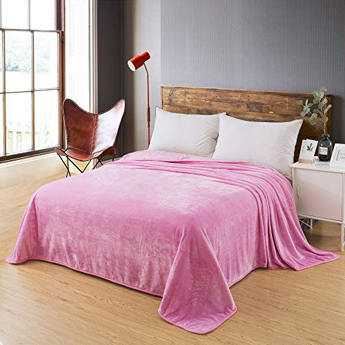 Fleece Twin Size Summer Blanket All Season 350GSM Lightweight Throw for The Bed Extra Soft Brush Fabric Winter Warm Sofa Blanket 66" x 90"(Pink Twin) - color: Pink, size: Twin (90-Inch-by-66-Inch)