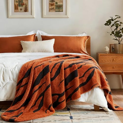 Zebra Printed Throw Blanket-Cozy Soft Lightweight Fuzzy Throw Blanket for Sofa, Couch, Bed & Chair,Rust Red and Black, 50" x 70" - color: Rust Red and Black