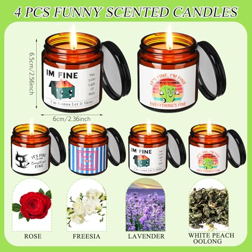 4 Pcs Funny Scented Candles for Women Men Dumpster Fire Desk Accessories Funny 3.5 oz 4 Fragrances Candles Gifts for Coworkers Friends Birthday Christmas Party Favors Employee Appreciation Gifts
