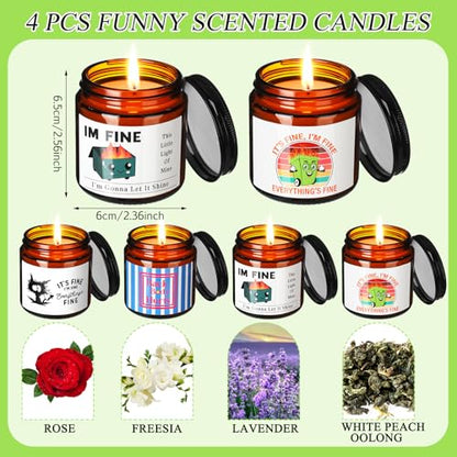 4 Pcs Funny Scented Candles for Women Men Dumpster Fire Desk Accessories Funny 3.5 oz 4 Fragrances Candles Gifts for Coworkers Friends Birthday Christmas Party Favors Employee Appreciation Gifts