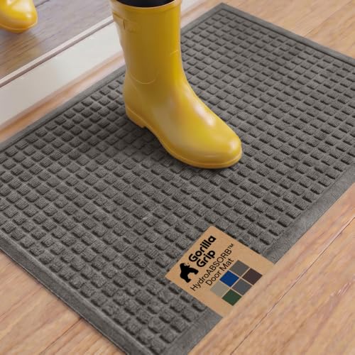 GORILLA GRIP® Ultra Absorbent Front Door Mat Outside Entrance, 35x23, Traps Dirt and Moisture, HydroABSORB Indoor Outdoor Doormat Holds 5.7 Cups Water, Stain and Fade Resistant Welcome Mat, Charcoal - color: Charcoal, size: 35" X 23"