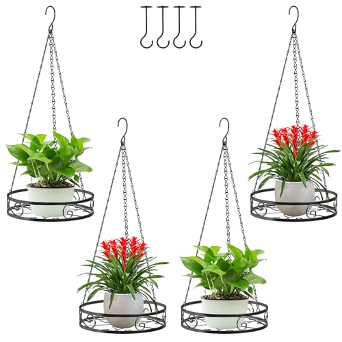 4-Pack Metal Hanging Planters for Outdoor Plants - Heavy Duty Hanging Baskets for Plants Outdoor with Chains and Long Hooks – Aesthetic Hanging Plant Holder for an Instant Indoor Gardening Decor - size: 4-Pack