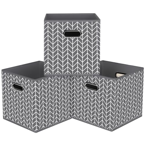 Black Foldable Storage Cubes Bins, Fabric Storage Box Cubes Organizer Baskets with Dual Handles for Home Organizer,Set of 3,(Grey Wave) - color: Grey Wave, size: 3 Pack
