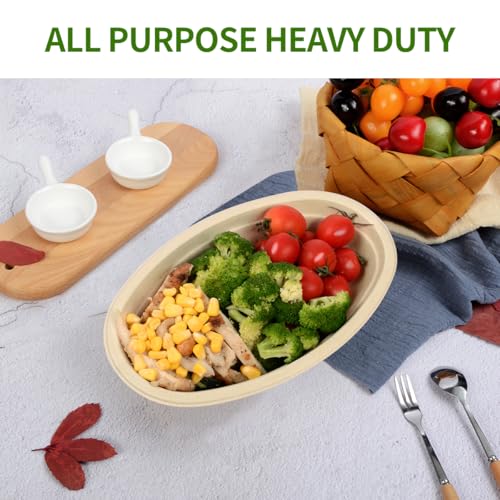 28 oz Oval Paper Bowls 100 Pack Chipotle Style Oval Disposable Bowls | BPA Free Sugarcane Fiber Pulp Bowls, Serving Burrito, Nachos, Taco Salads, Baked Potatoes, Taco Bar Supplies for Party - size: Oval 9.69 x 6.22 x 1.65 inch