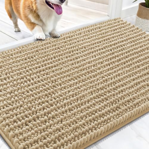 OLANLY Dog Door Mat for Muddy Paws 30x20, Ultra-Absorbent Chenille Mud Mat | Beige, Absorbs Moisture and Dirt, Non-Slip Washable Doormat, Quick-Dry Indoor Entryway Floor Carpet for Dogs and Muddy Paws - color: Beige, size: 30" X 20"