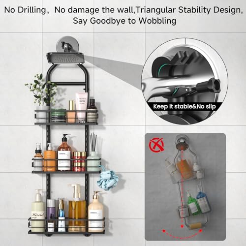3 Tier Hanging Shower Head Caddy, Adjustable Hanging Shower Caddy Over Showerhead, No Drilling Handing Racks Rustproof for Bathroom Shampoo Soap Storage - style: 3 Tier