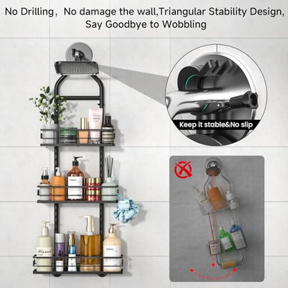 3 Tier Hanging Shower Head Caddy, Adjustable Hanging Shower Caddy Over Showerhead, No Drilling Handing Racks Rustproof for Bathroom Shampoo Soap Storage - style: 3 Tier