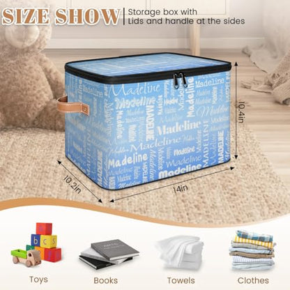Custom Storage Basket with Name, Personalized Keepsake Box,Blue | Foldable Fabric Gradient Large Memory Bin with Handle Lid Lightweight Waterproof Dustproof, 14"L x 10.2"W x 10.4"H - color: Option 24