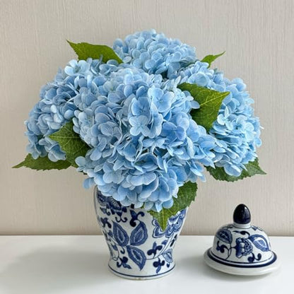ZYTUYO 3 PCS Light Blue Artificial Hydrangea Fake Flowers 21'' Latex Lifelike Real Touch Large Bouquet Head with Long Stems Leaves for Centerpieces Party Home Wedding Silk Xmas Floral Decor | Lifelike Real Touch Latex Hydrangeas, for Home Decor, Outdoor W