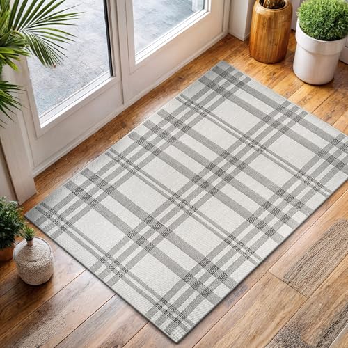 Easy Jute Rug 2x3, Indoor Outdoor Off-White Color Fiber Area Rugs for Entry, Living Room and Kitchen Rug, Checkred Boho Woven Design, Easy-Cleaning, Washable Outside Carpet (2 x 3) - color: Box/Bone-black, size: 2' x 3' (Rectangular)