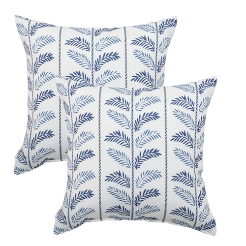 Outdoor Pillows 18"x18" Waterproof Decorative Pillows with Inserts | Set of 2 Fade Resistant Patio Throw Pillows for Garden Porch Couch and Patio Furniture - color: Feather
