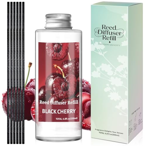 STRN Reed Diffuser Oil Refill, Black Cherry Scented Diffuser 200ML | Summer Long-Lasting Fragrance for Living Room, Bedroom, Office, Home Décor - color: Red 1
