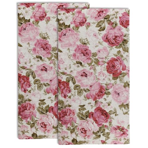 Retro Pink Red Rose Flowers Hand Towel for Bathroom Set of 2,Watercolor Rose Floral Bathroom Hand Towel Fingertip Towel,Soft Absorbent Decorative Guest Towel for Hotel Home - color: Color17