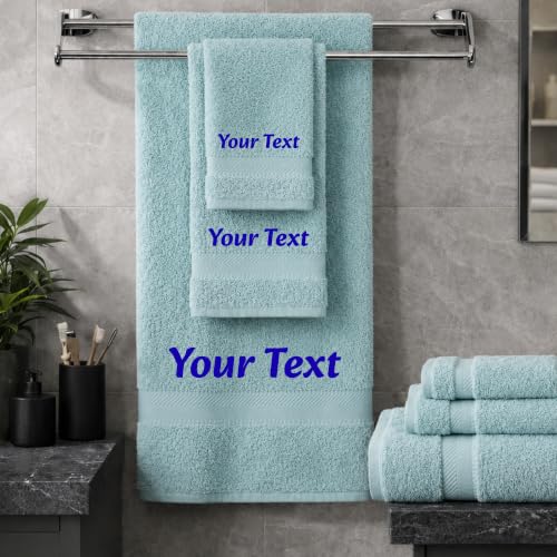 Personalized Towel Set, Custom Bath Towels with Name, Turkish Cotton Aqua | 6 Pcs Set, 100% Cotton, Embroidered, Monogrammed, Customized Gift For Adults, Wedding, Bridal Shower, Housewarming, Spa - color: Aqua, size: 6 Piece Towel Set