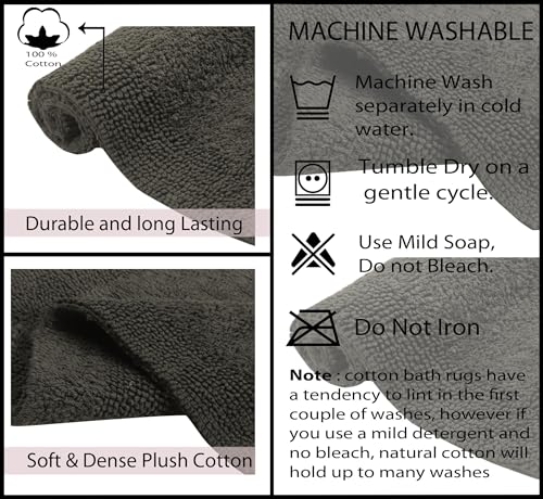 Home Weavers Luxury Collection 100% Cotton Reversible Bathroom Rugs Set, Washable Rug, Soft Cotton Extra Soft and Absorbent Bath Rug, Kitchen Mat, 2 Piece Set(S+M), Gray - color: Grey, size: 2 Piece Set(S+M)
