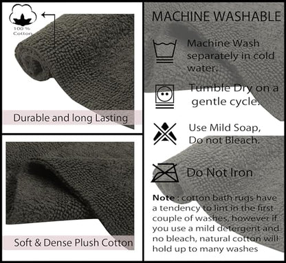 Home Weavers Luxury Collection 100% Cotton Reversible Bathroom Rugs Set, Washable Rug, Soft Cotton Extra Soft and Absorbent Bath Rug, Kitchen Mat, 2 Piece Set(S+M), Gray - color: Grey, size: 2 Piece Set(S+M)